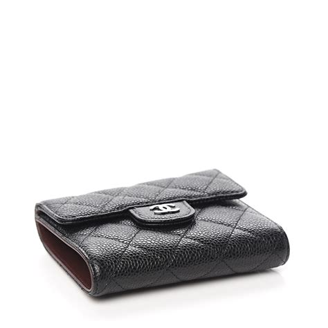 chanel trifold wallet black caviar|Chanel Black Quilted Caviar Leather Trifold Wallet .